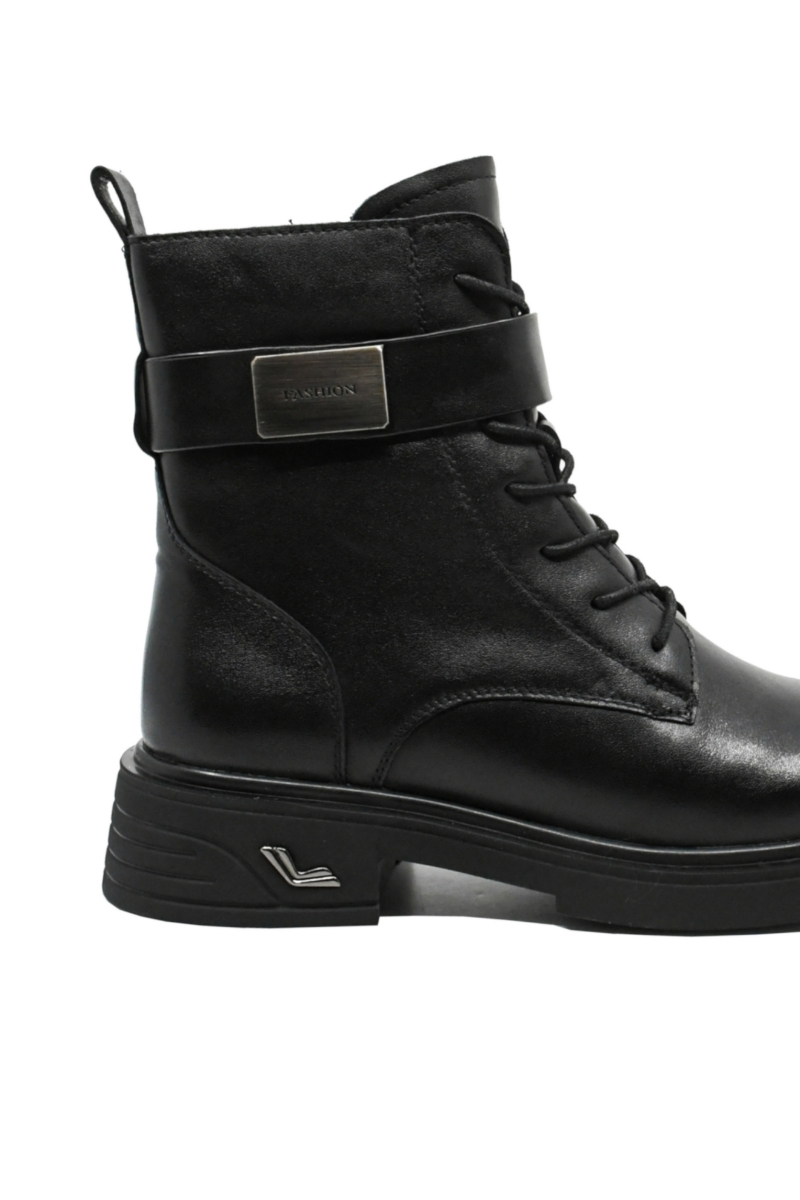 Imagine Ghete damă stil army, negre, din piele naturală FNX9050-1