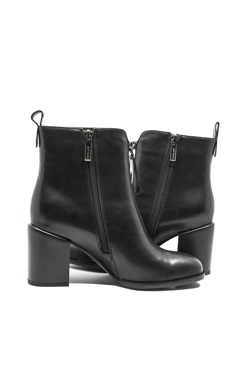 Imagine Botine damă negre din piele naturală, cu fermoar în față FNX11681N