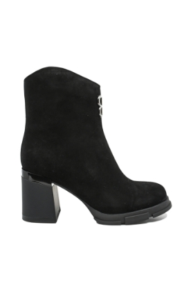 Imagine Botine damă cu toc masiv, negre din piele întoarsă FNX113N