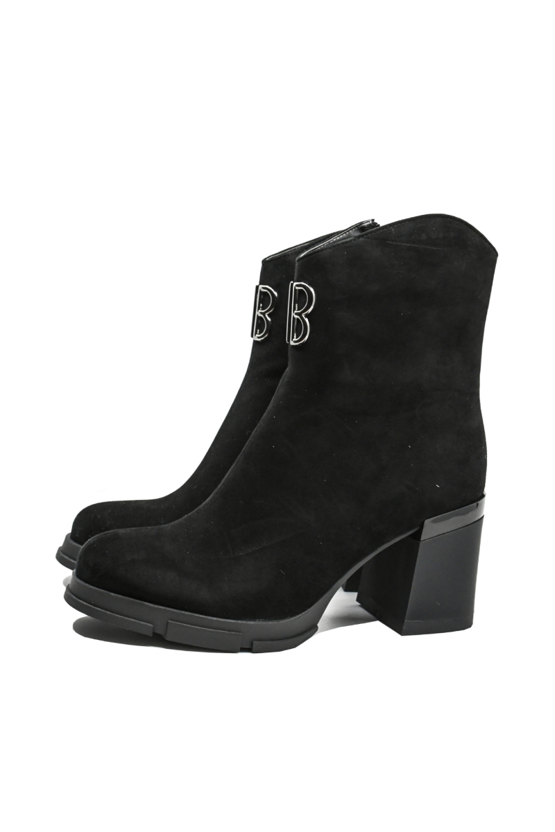 Imagine Botine damă cu toc masiv, negre din piele întoarsă FNX113N