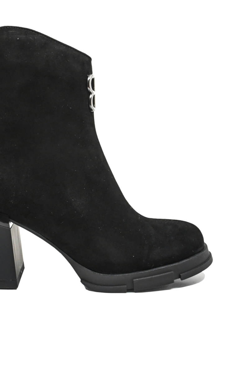 Imagine Botine damă cu toc masiv, negre din piele întoarsă FNX113N