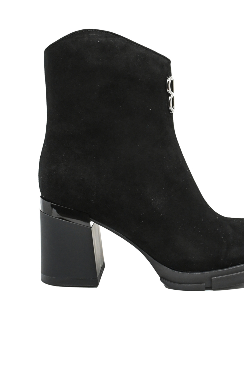 Imagine Botine damă cu toc masiv, negre din piele întoarsă FNX113N