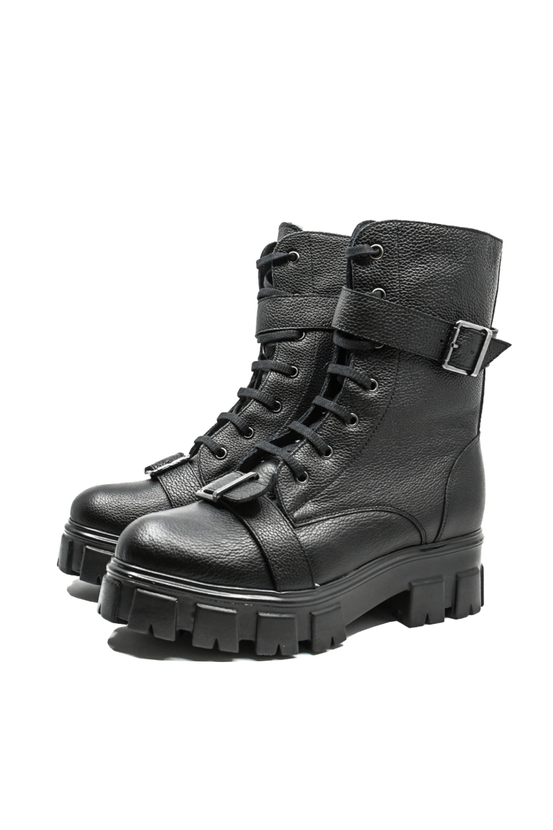 Imagine Ghete moto damă negre, din piele naturală granulată FLO11N