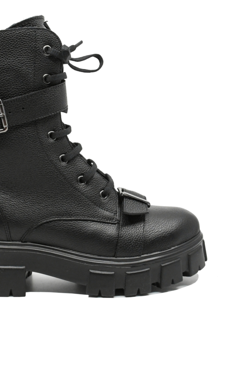 Imagine Ghete moto damă negre, din piele naturală granulată FLO11N