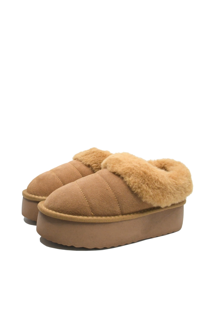 Imagine Ghete damă mini platformă, camel din piele întoarsă INT1260