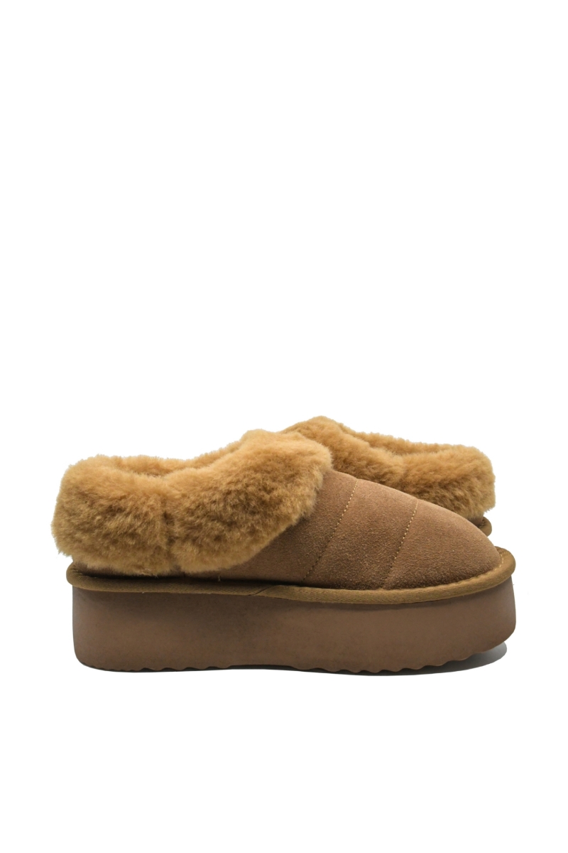 Imagine Ghete damă mini platformă, camel din piele întoarsă INT1260