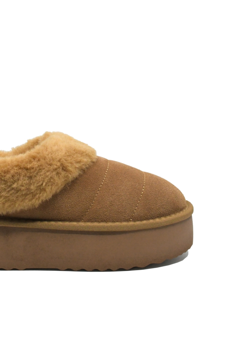 Imagine Ghete damă mini platformă, camel din piele întoarsă INT1260