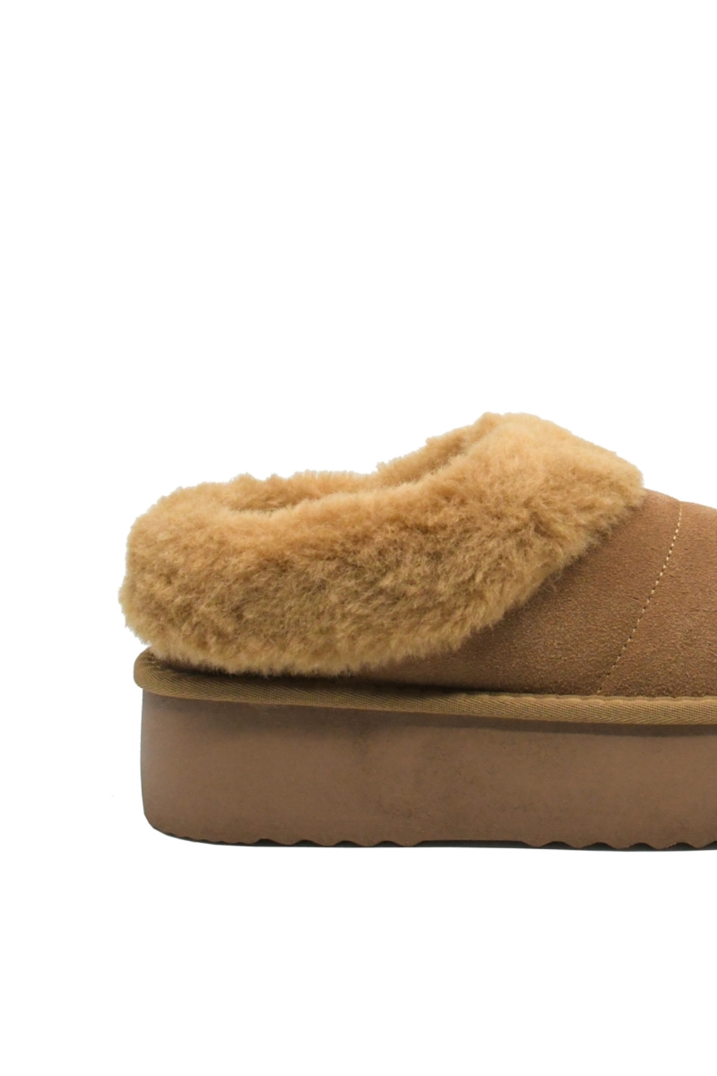 Imagine Ghete damă mini platformă, camel din piele întoarsă INT1260