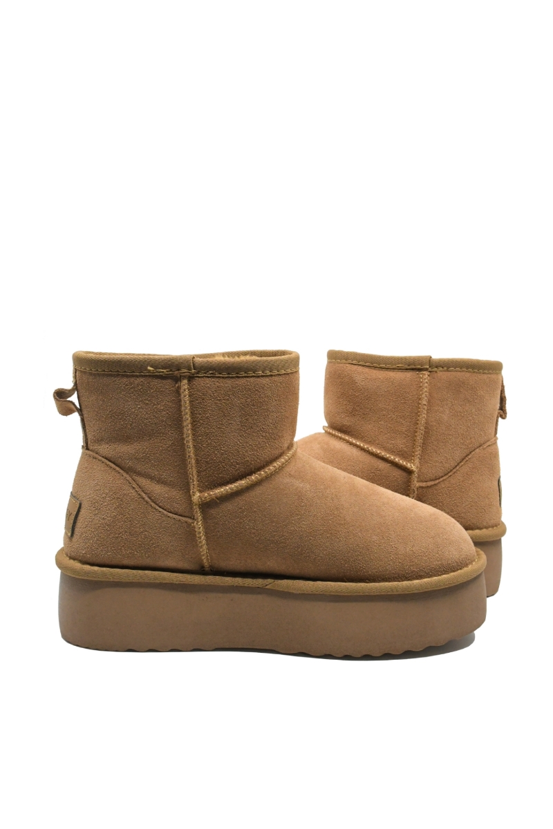 Imagine Ghete damă cu platformă  camel din piele întoarsă INT1251