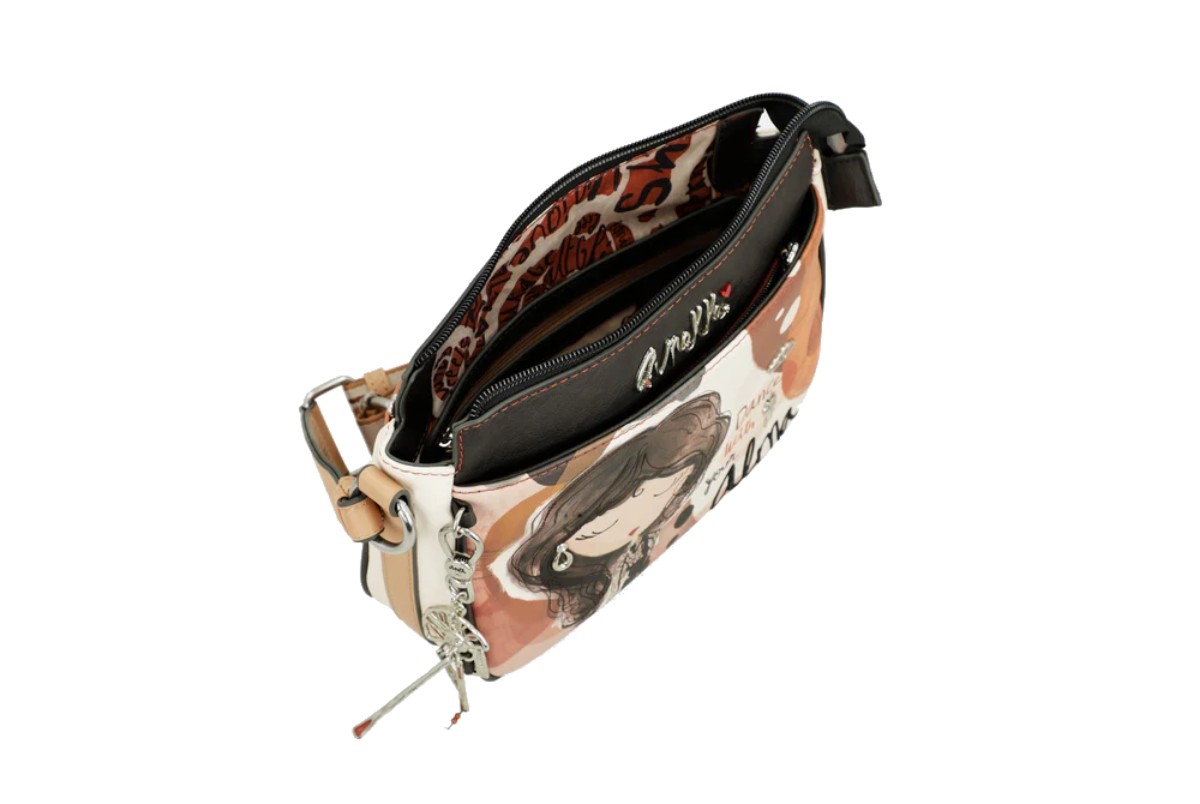 Imagine Poșetuță tip crossbody cu 3 compartimente, crem cu detalii cărămizii, colecția Alma, 40703-062