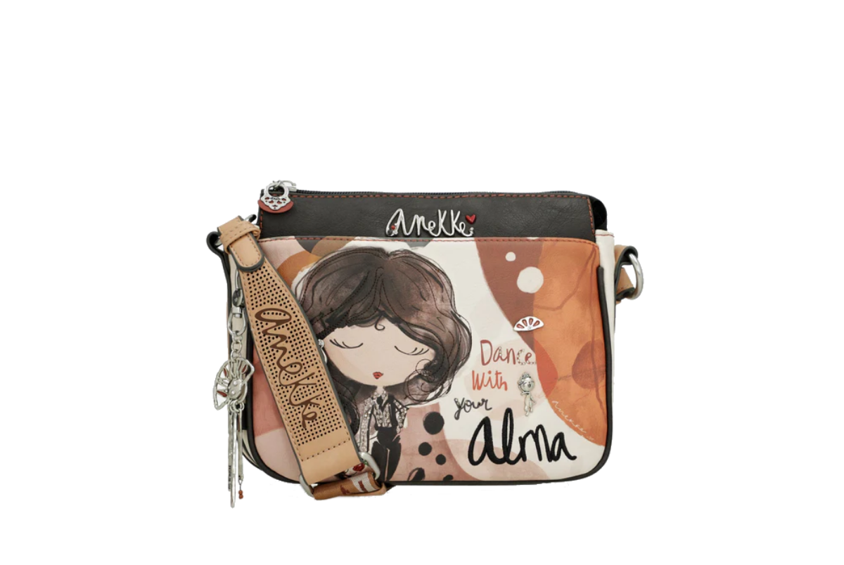 Imagine Poșetuță tip crossbody cu 3 compartimente, crem cu detalii cărămizii, colecția Alma, 40703-062