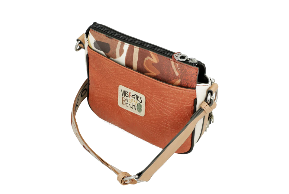 Imagine Poșetuță tip crossbody cu 3 compartimente, crem cu detalii cărămizii, colecția Alma, 40703-062