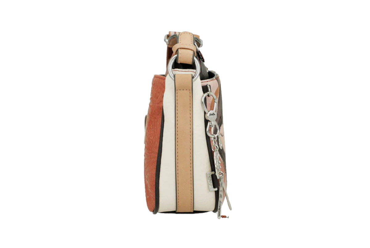 Imagine Poșetuță tip crossbody cu 3 compartimente, crem cu detalii cărămizii, colecția Alma, 40703-062