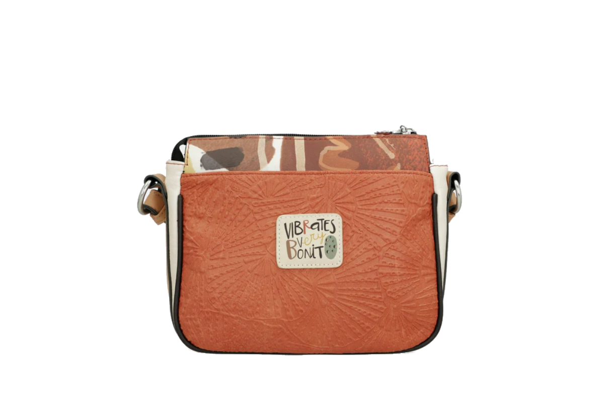 Imagine Poșetuță tip crossbody cu 3 compartimente, crem cu detalii cărămizii, colecția Alma, 40703-062