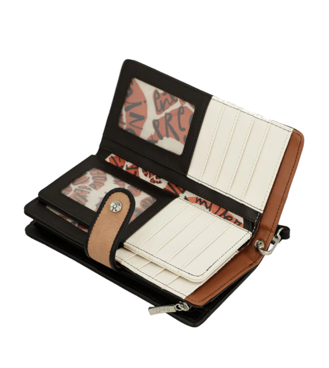 Imagine Portofel mare cu protecție RFID, crem cu detalii cărămizii, colecția Alma, 40709-901
