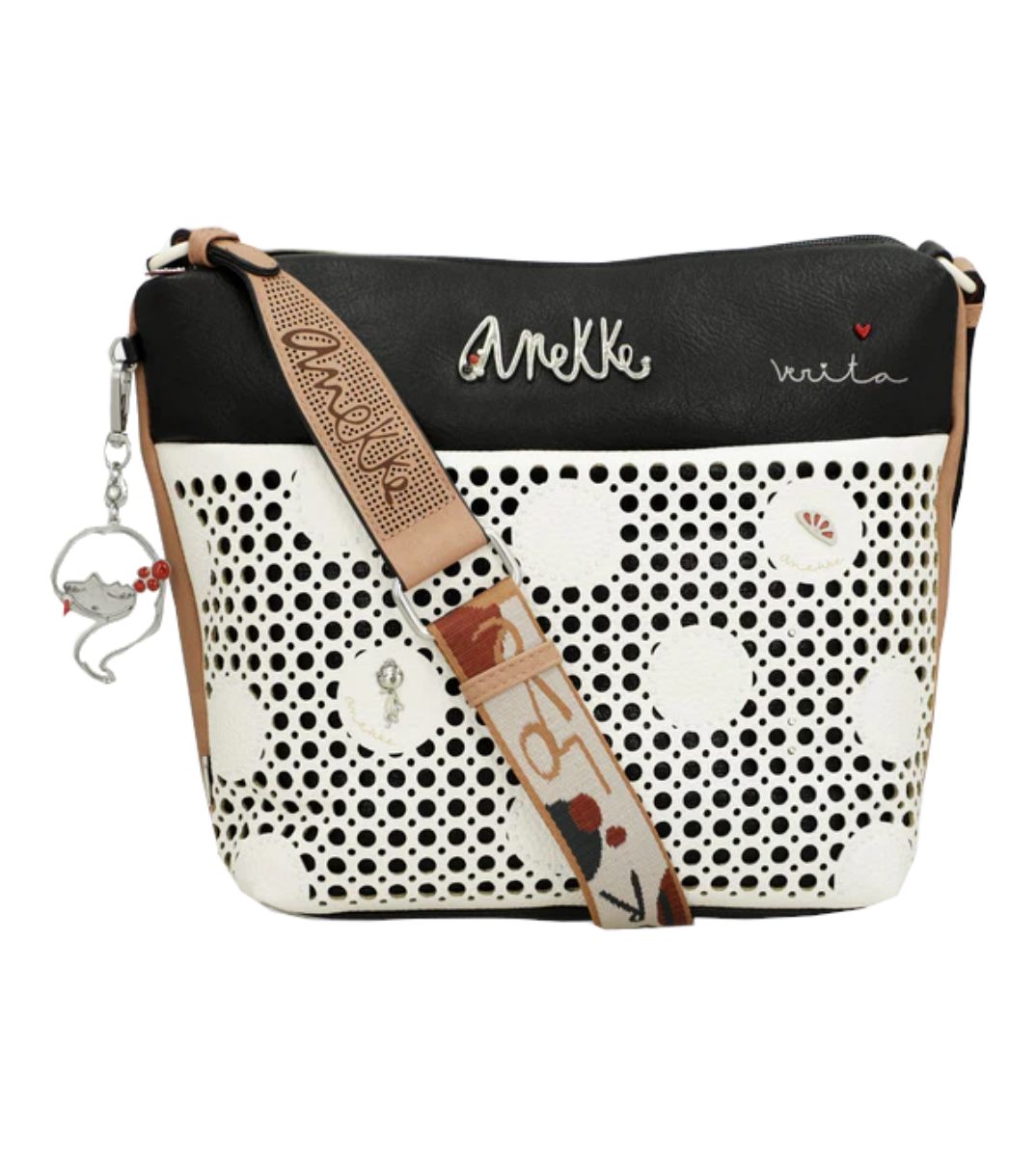 Imagine Geantă crossbody, albă cu buline perforate, colecția Alma, 40723-248