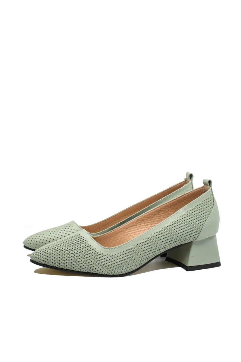 Imagine Pantofi damă cu toc jos stilat, verde deschis, din piele naturală MIR1389
