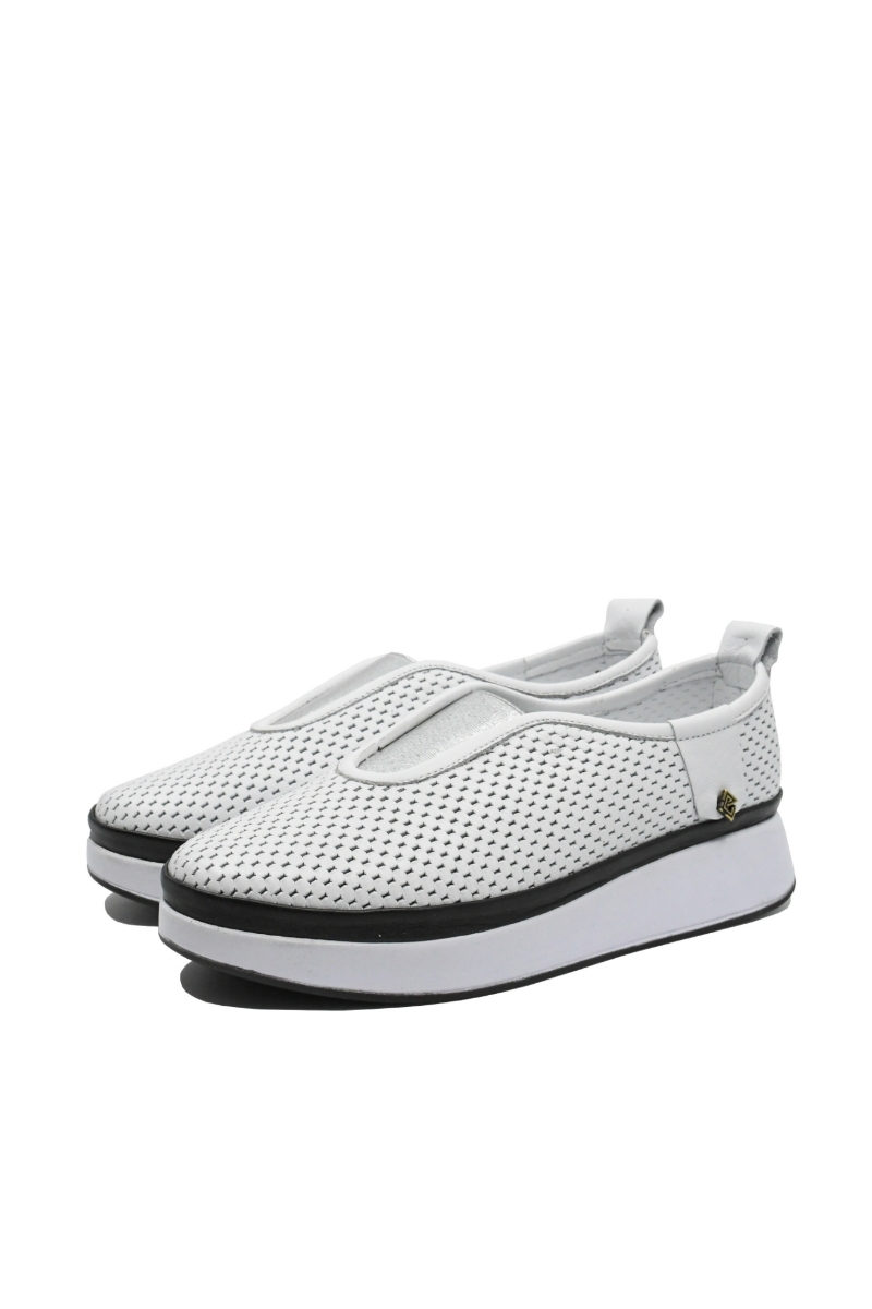 Imagine Pantofi anatomici Bio Flex, albi, din piele naturală cu perforații MIR31-106