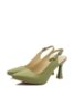 Imagine Pantofi eleganți, decupați la spate, verde oliv, din piele naturală MIR824