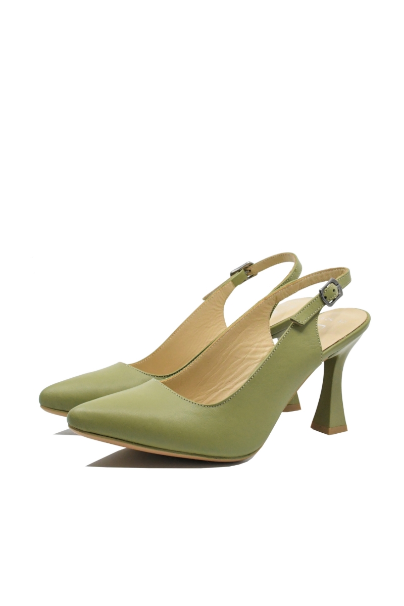 Imagine Pantofi eleganți, decupați la spate, verde oliv, din piele naturală MIR824