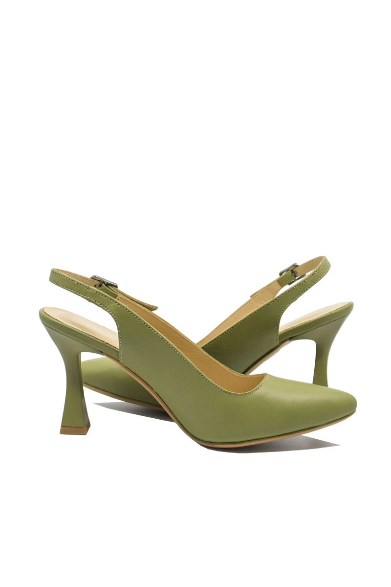 Imagine Pantofi eleganți, decupați la spate, verde oliv, din piele naturală MIR824