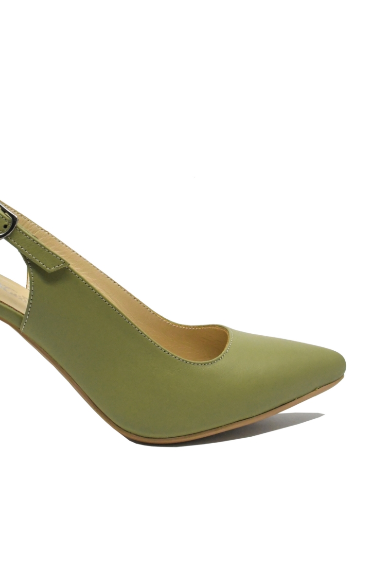 Imagine Pantofi eleganți, decupați la spate, verde oliv, din piele naturală MIR824
