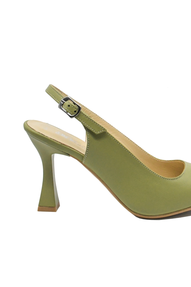 Imagine Pantofi eleganți, decupați la spate, verde oliv, din piele naturală MIR824