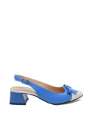 Imagine Pantofi decupați cu toc jos și fundiță, blue navy cu alb, din piele naturală MIR1385