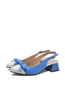 Imagine Pantofi decupați cu toc jos și fundiță, blue navy cu alb, din piele naturală MIR1385