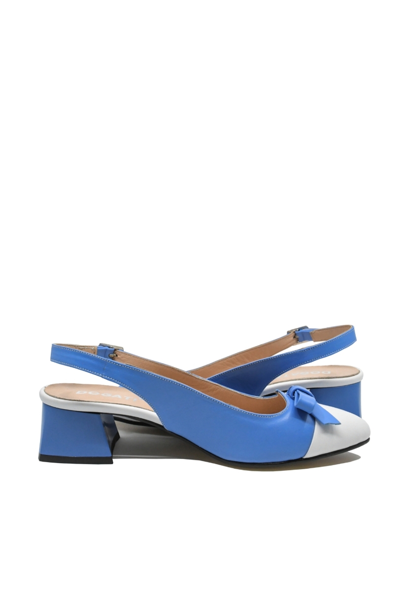 Imagine Pantofi decupați cu toc jos și fundiță, blue navy cu alb, din piele naturală MIR1385