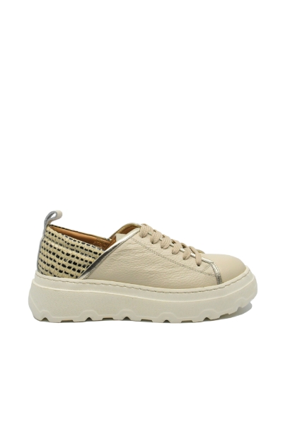 Imagine Pantofi sport bej aurii din piele naturală granulată și detalii croco MIR432