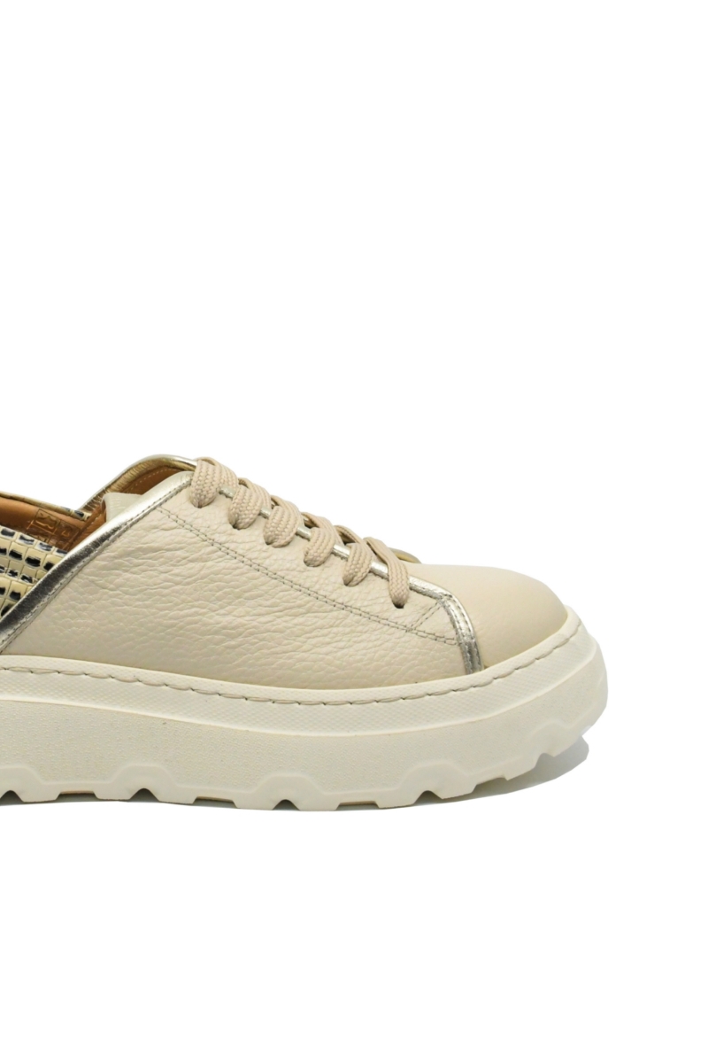 Imagine Pantofi sport bej aurii din piele naturală granulată și detalii croco MIR432