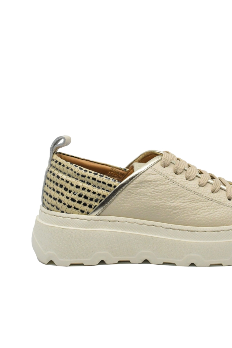 Imagine Pantofi sport bej aurii din piele naturală granulată și detalii croco MIR432