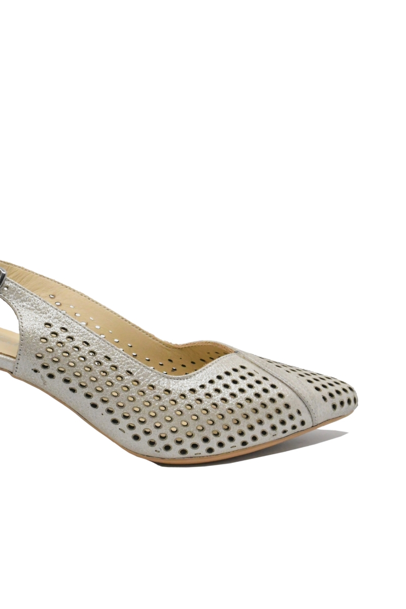 Imagine Pantofi decupați eleganți bej sidefat, din piele naturală cu model perforat MIR991