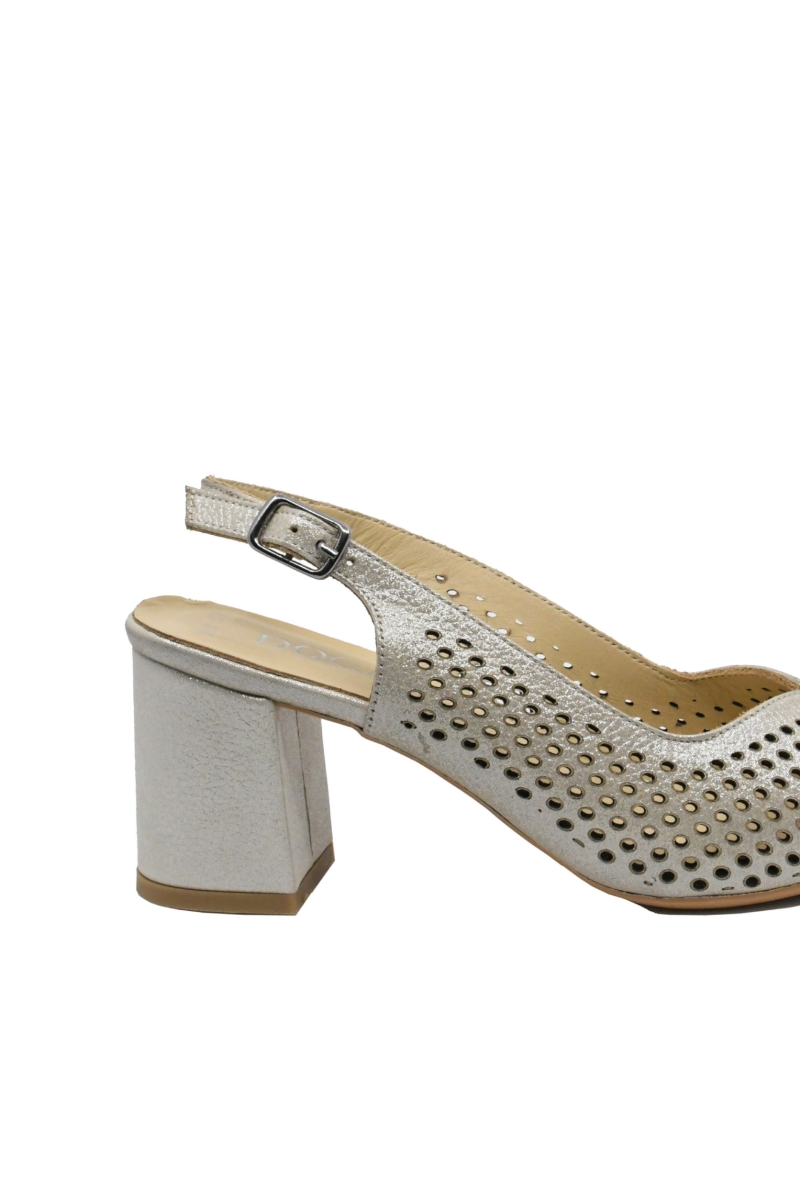Imagine Pantofi decupați eleganți bej sidefat, din piele naturală cu model perforat MIR991