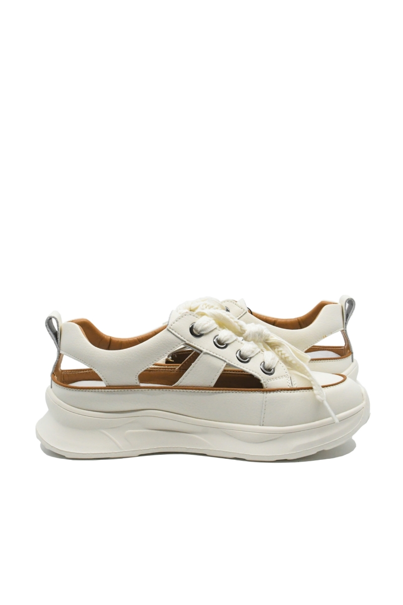 Imagine Pantofi sport de vară cu decupaje, albi din piele naturală FNX208