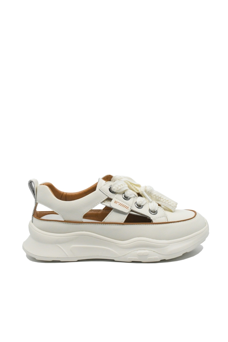 Imagine Pantofi sport de vară cu decupaje, albi din piele naturală FNX208