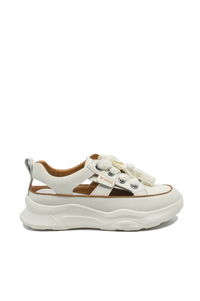 Imagine Pantofi sport de vară cu decupaje, albi din piele naturală FNX208