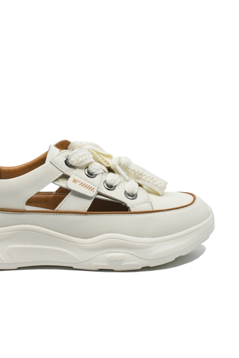 Imagine Pantofi sport de vară cu decupaje, albi din piele naturală FNX208