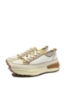 Imagine Pantofi sport damă din piele naturală, bej cu detalii galben FNX18001-3