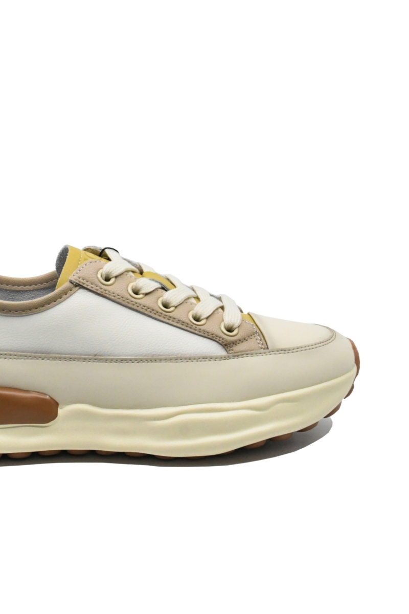 Imagine Pantofi sport damă din piele naturală, bej cu detalii galben FNX18001-3