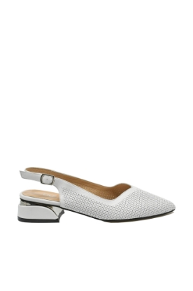 Imagine Pantofi decupați cu toc jos, albi, din piele naturală cu model perforat MIR952