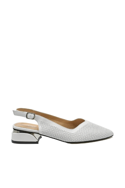 Imagine Pantofi decupați cu toc jos, albi, din piele naturală cu model perforat MIR952