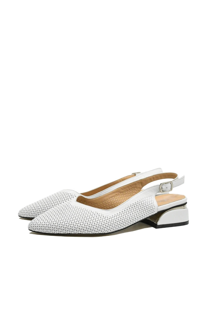 Imagine Pantofi decupați cu toc jos, albi, din piele naturală cu model perforat MIR952
