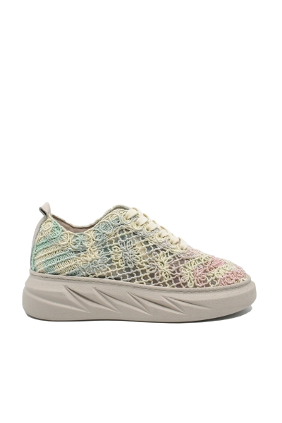 Imagine Sneakers de vară anatomici din dantelă bej cu detalii multicolore MIR450-011