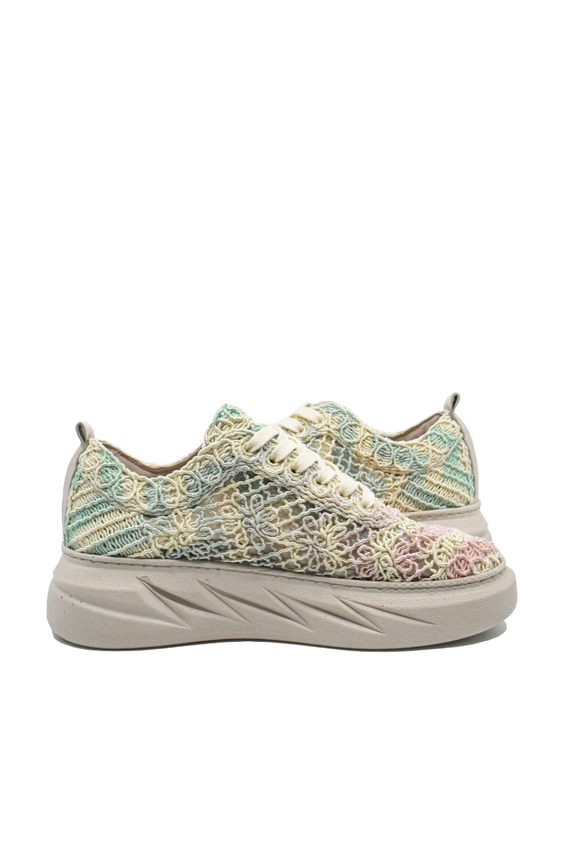 Imagine Sneakers de vară anatomici din dantelă bej cu detalii multicolore MIR450-011
