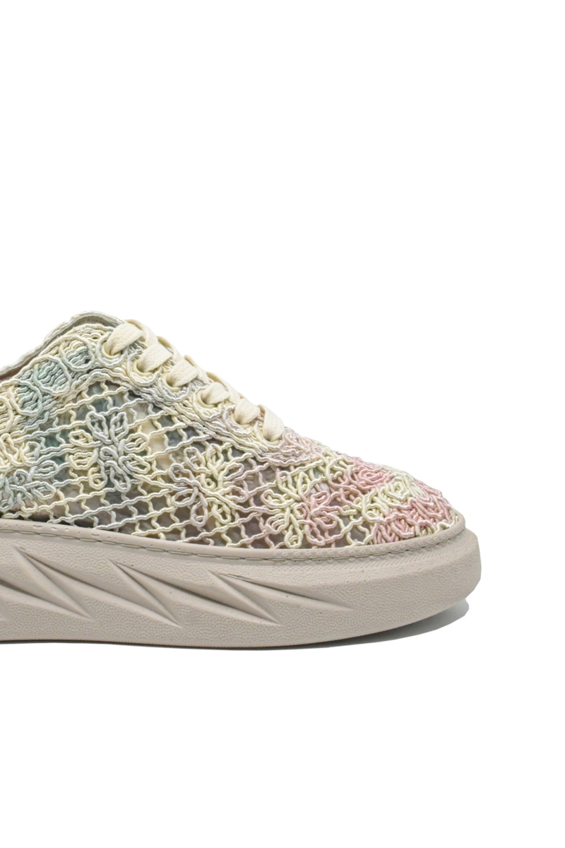 Imagine Sneakers de vară anatomici din dantelă bej cu detalii multicolore MIR450-011