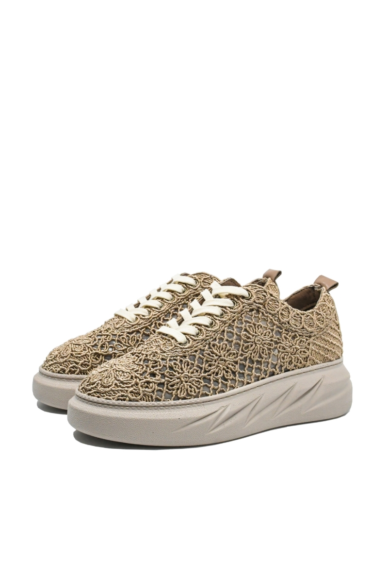 Imagine Sneakers de vară anatomici Bio Flex din dantelă maro deschis MIR450-001