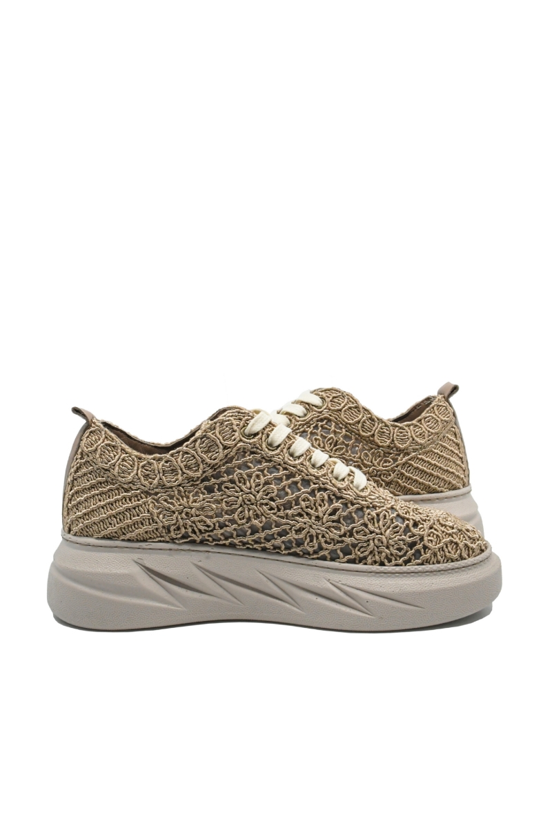 Imagine Sneakers de vară anatomici Bio Flex din dantelă maro deschis MIR450-001