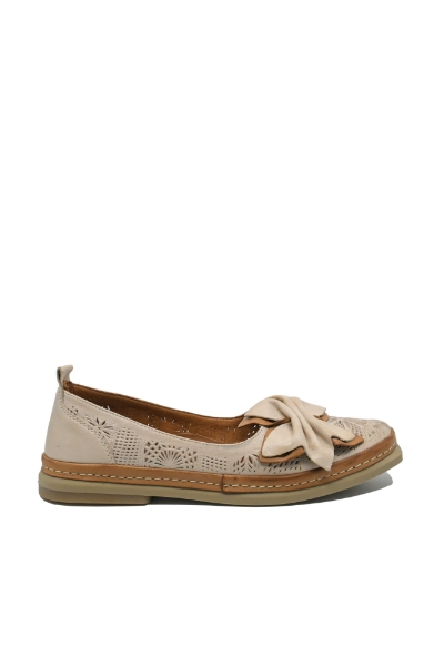 Imagine Pantofi comozi de vară bej din piele naturală cu model floral perforat MIRA14